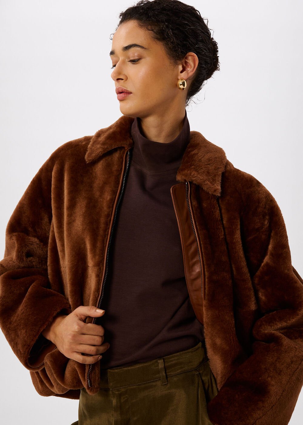 Gathered Shearling Jacket