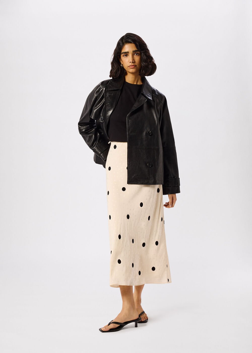 Jacquard Spot Satin Midi Skirt