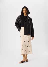 Jacquard Spot Satin Midi Skirt