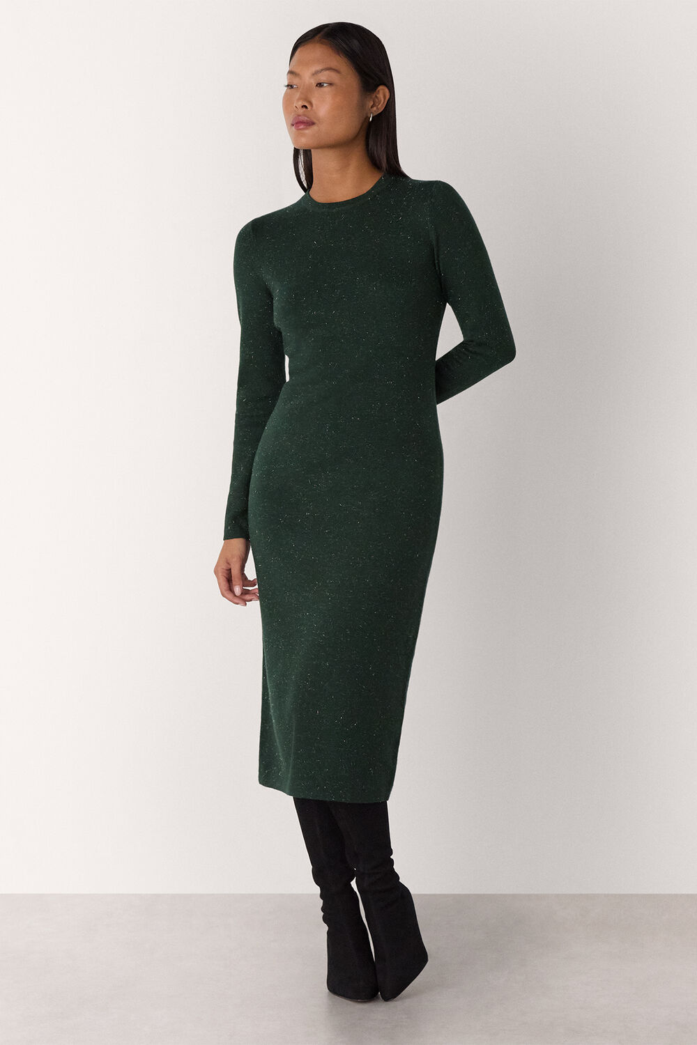 Dark Green Petite Annie Sparkle Knit Dress