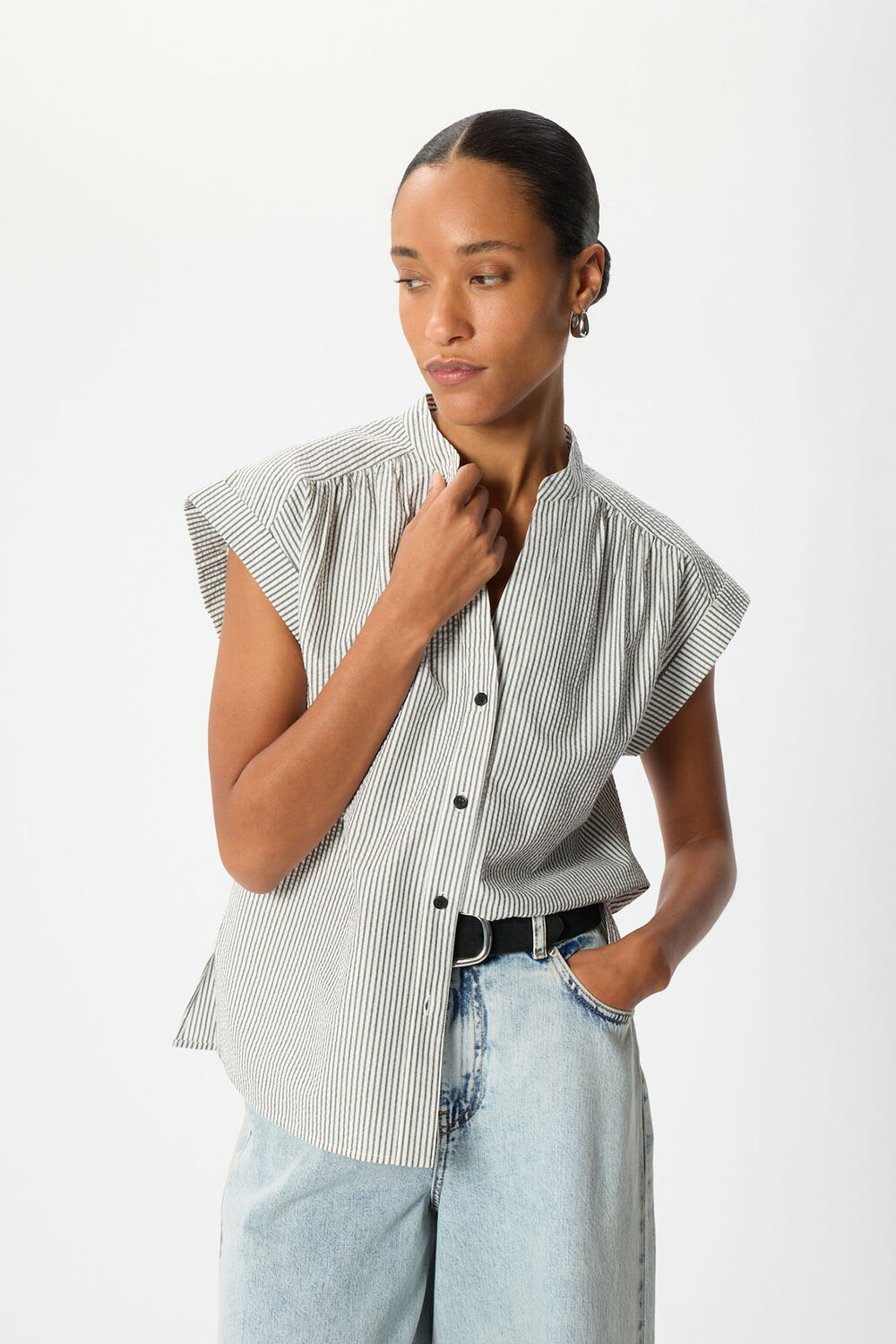 White Seersucker Stripe Shirt