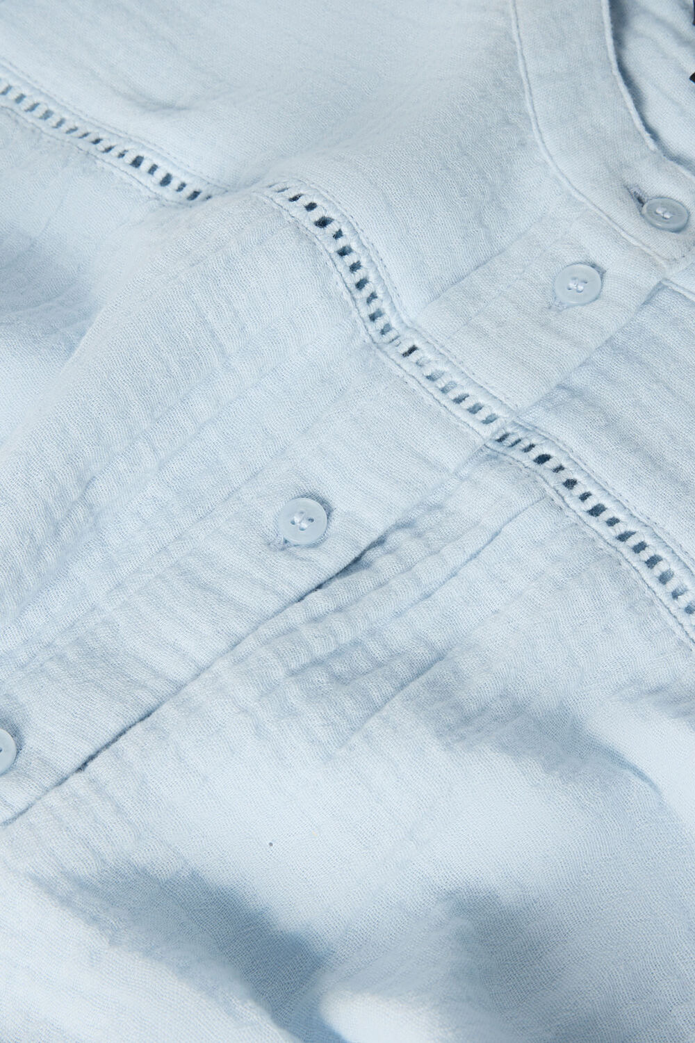 Pale Blue Textured Cotton Frill Top