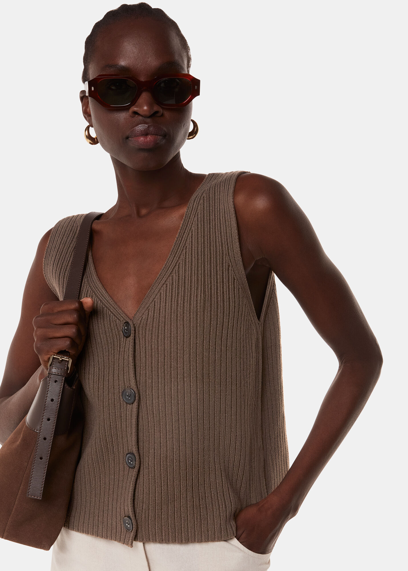 Chocolate Button Front V Neck Tank | WHISTLES | Whistles US |