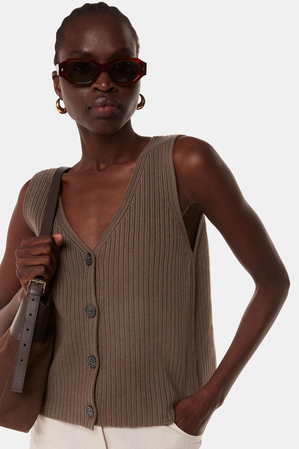 Button Front V Neck Tank