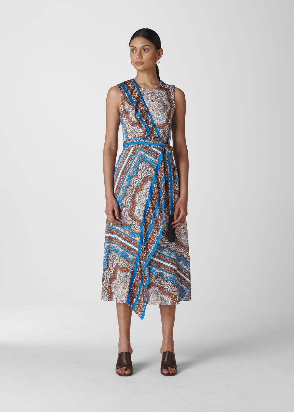 blue scarf print dress Royal Blue Satin Prom Dress,V-neck Prom Dress with Slit,PD00519 main image 1