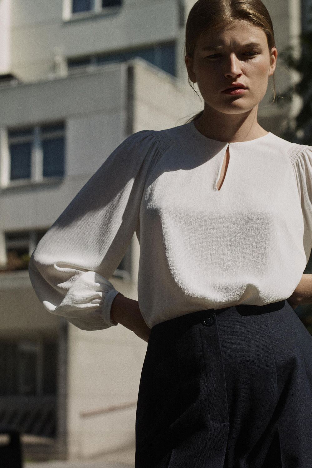 Smocked Shoulder Blouse Ivory/Multi