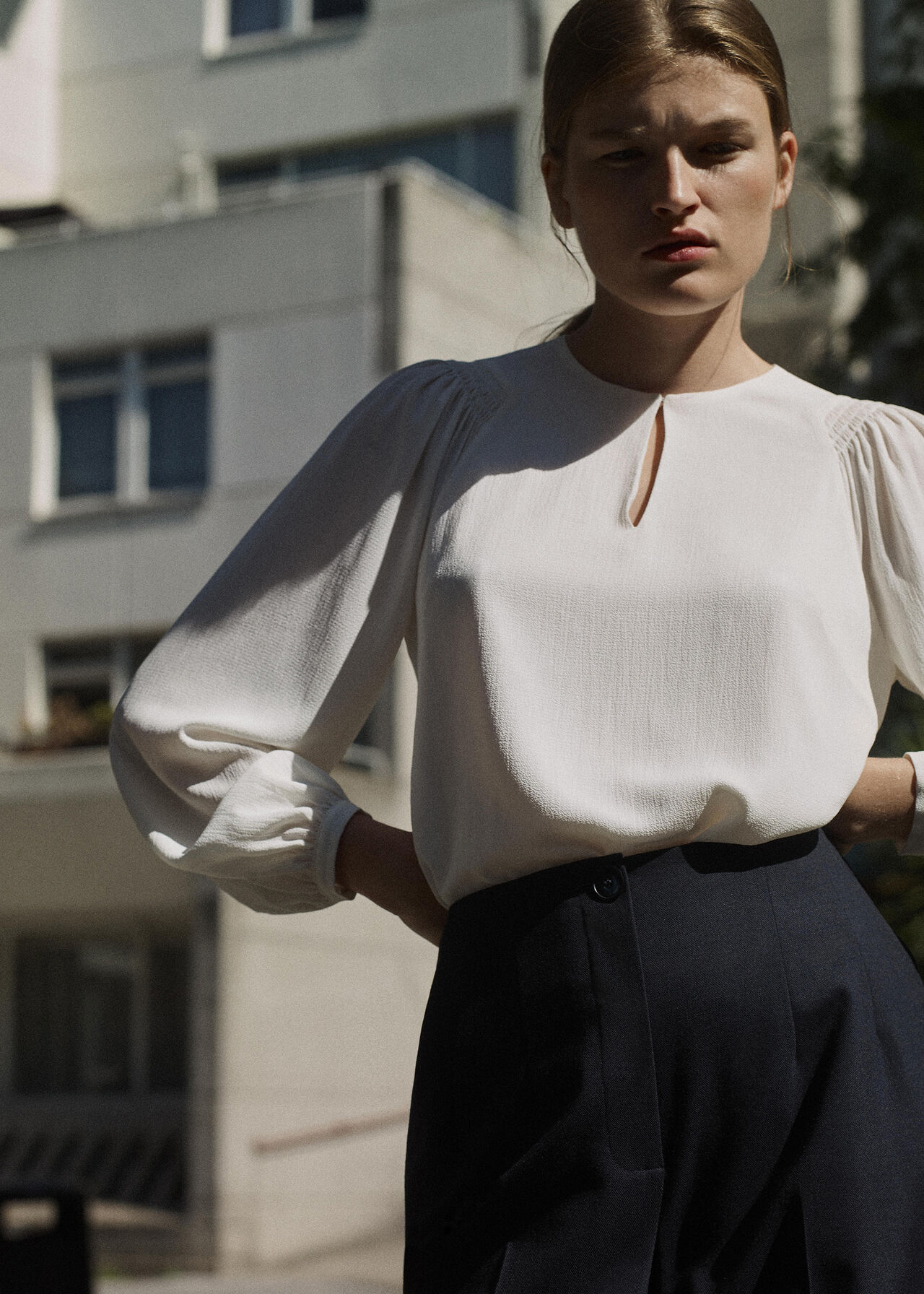 Smocked Shoulder Blouse Ivory/Multi