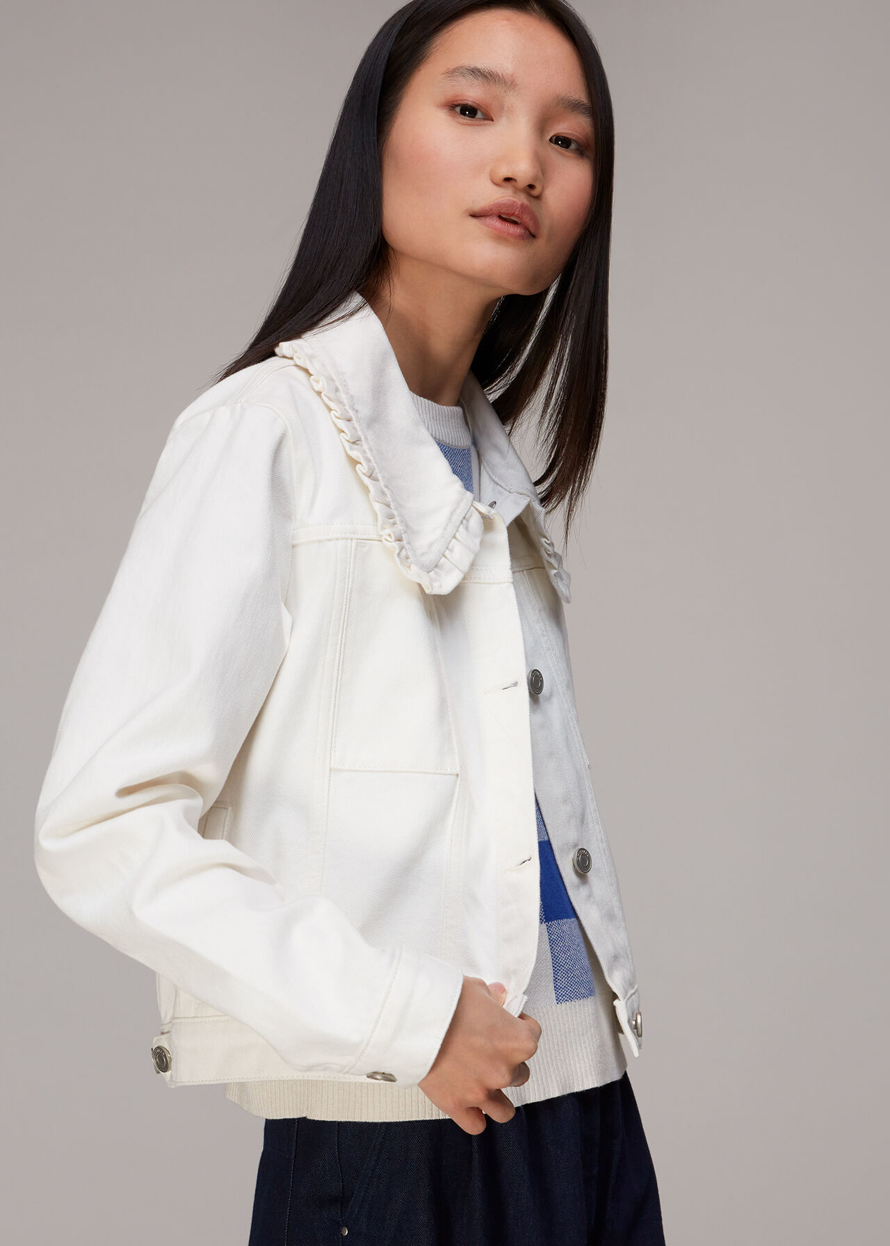 White Collar Detail Denim Jacket | WHISTLES | Whistles UK