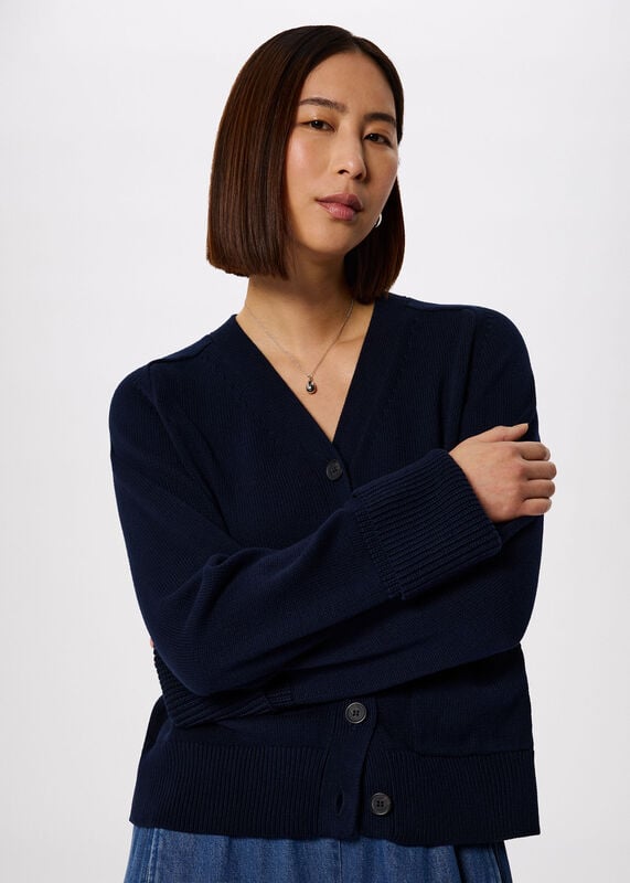 Navy Cotton Pocket Detail Cardigan
