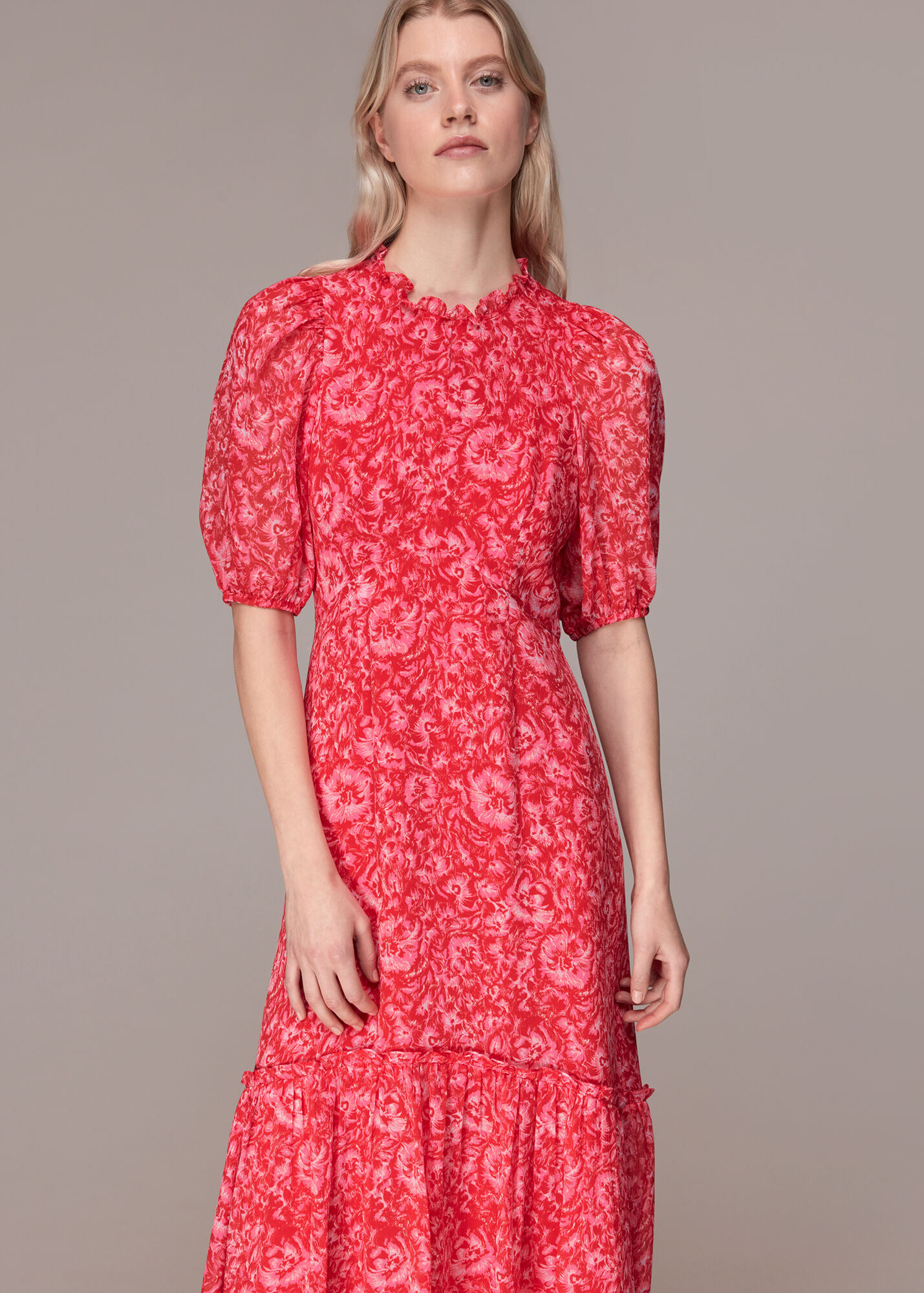 Pink/Multi Clouded Floral Midi Dress WHISTLES