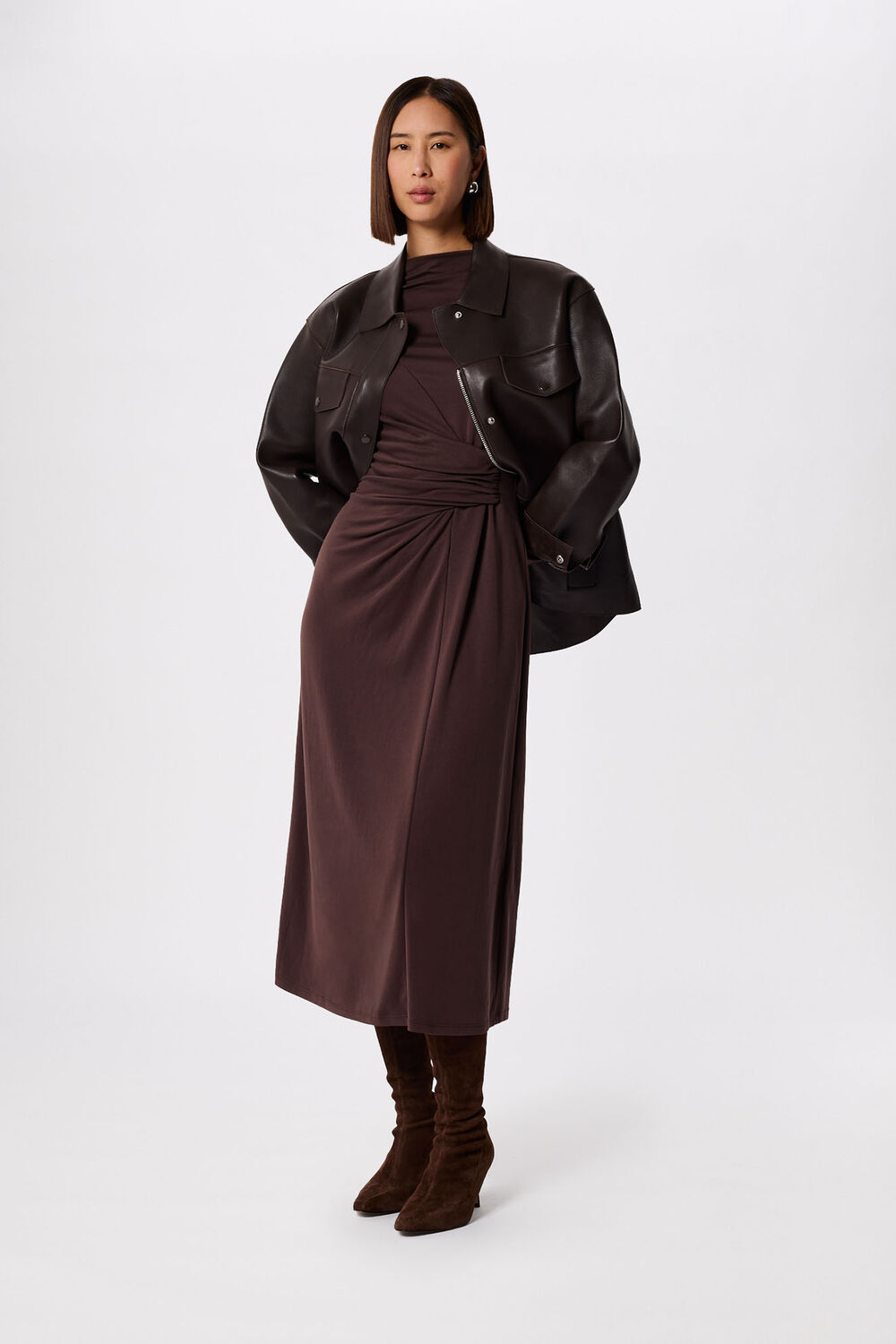 Chocolate Petite Ruched Detail Midi Dress