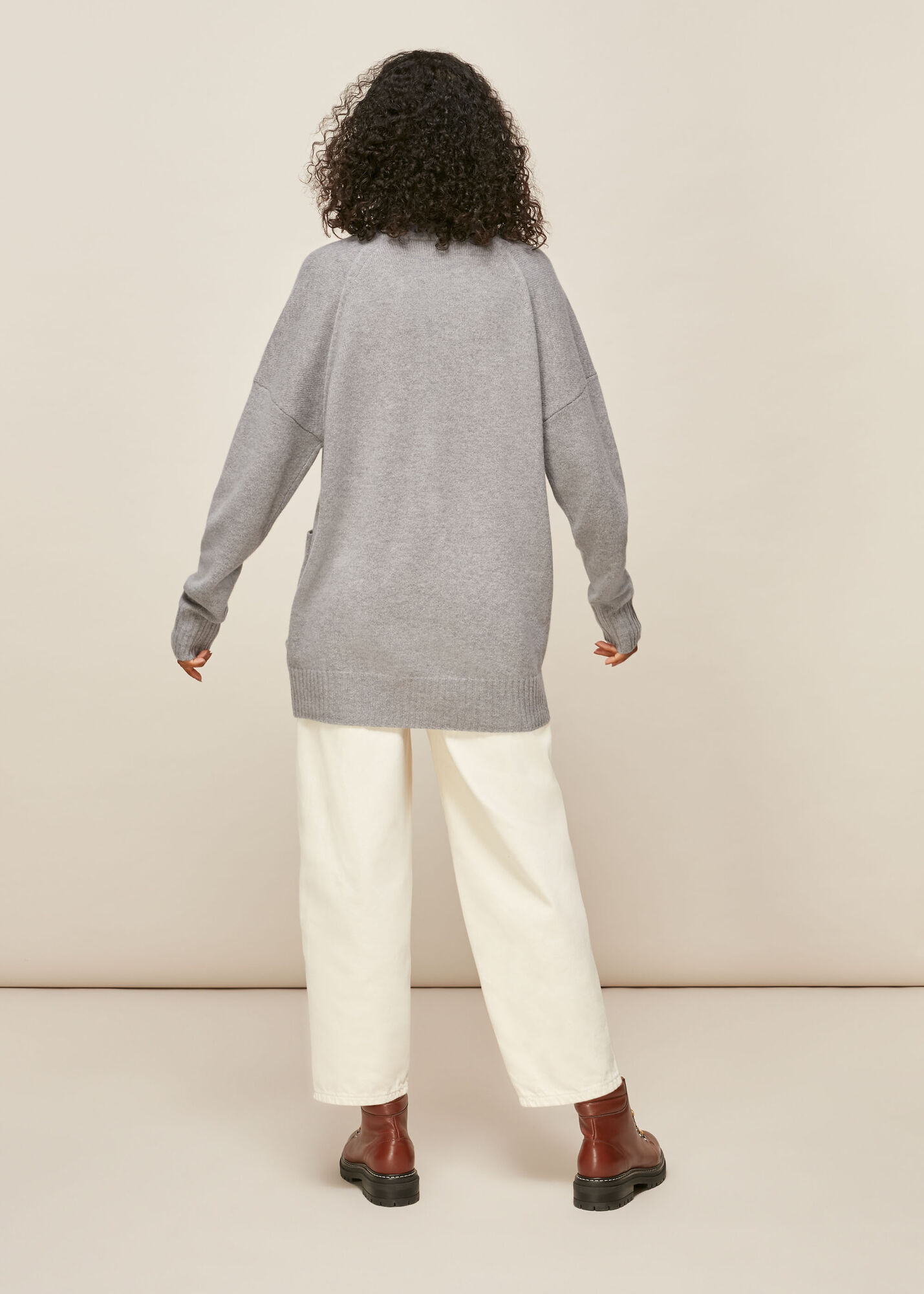 Grey Long Line Pocket Wool Cardigan WHISTLES