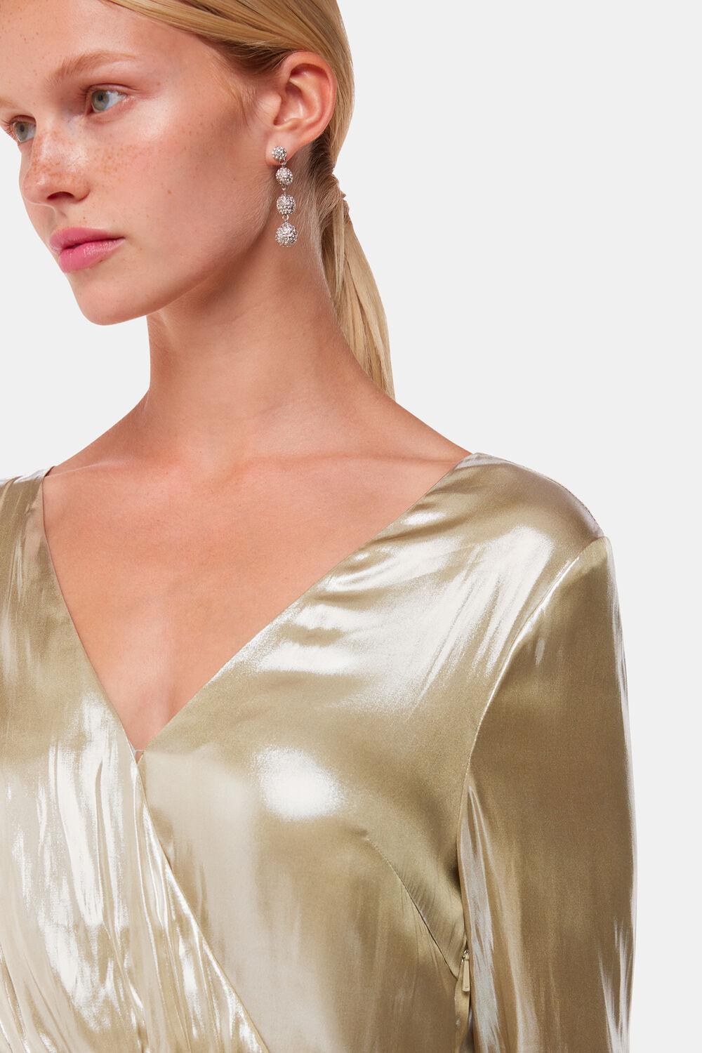 Metallic Wrap Front Dress