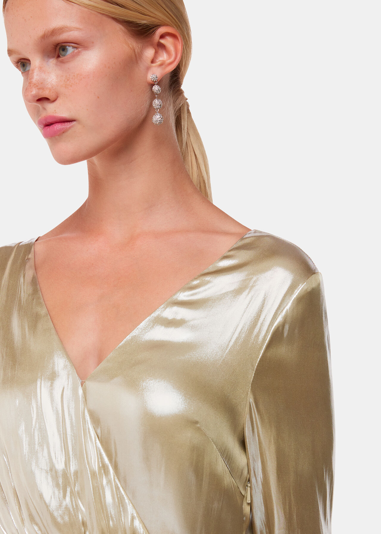Metallic Wrap Front Dress