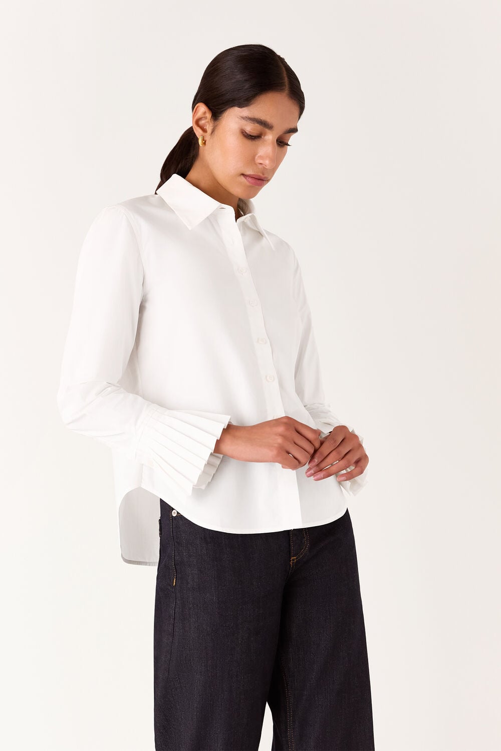 White Marcy Pleated Cuff Shirt