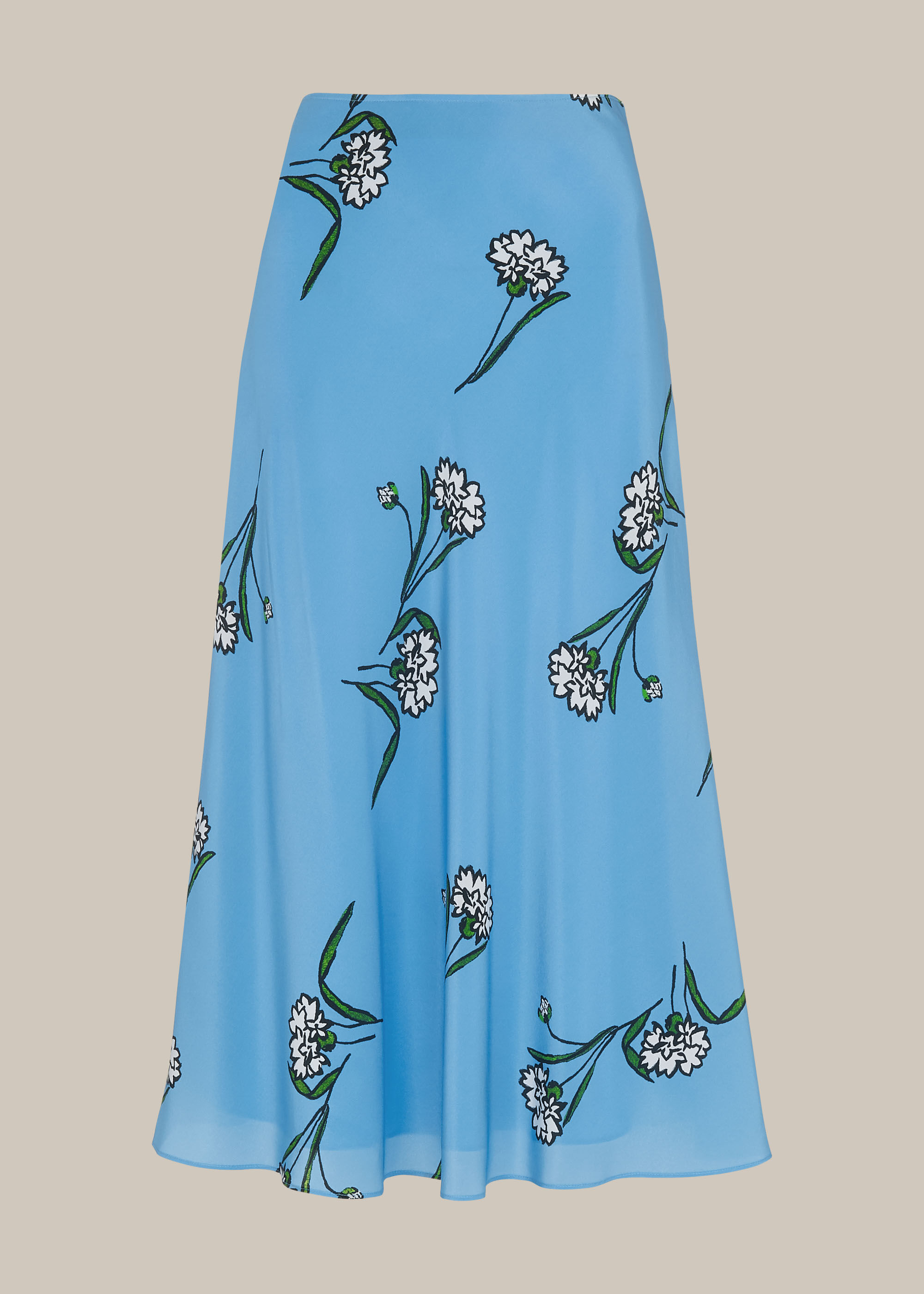 Blue Multi Sprig Floral Silk Bias Skirt WHISTLES