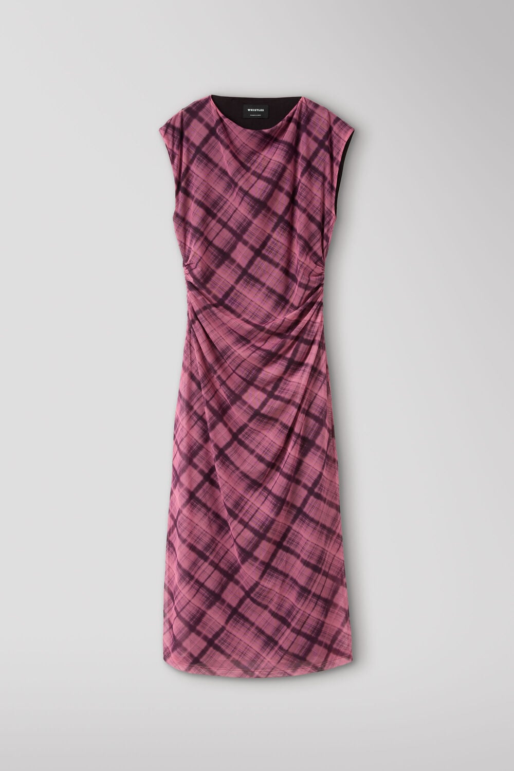 Check Mesh Midi Dress