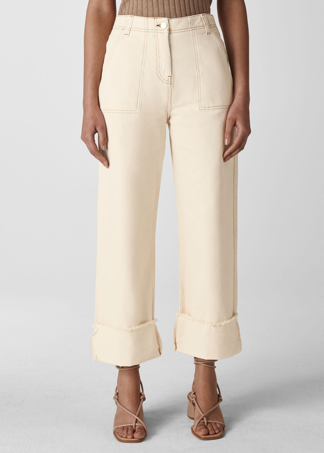 Fray Hem Turn Up Jean Ivory/Multi