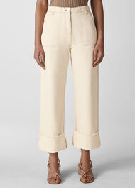 Fray Hem Turn Up Jean Ivory/Multi