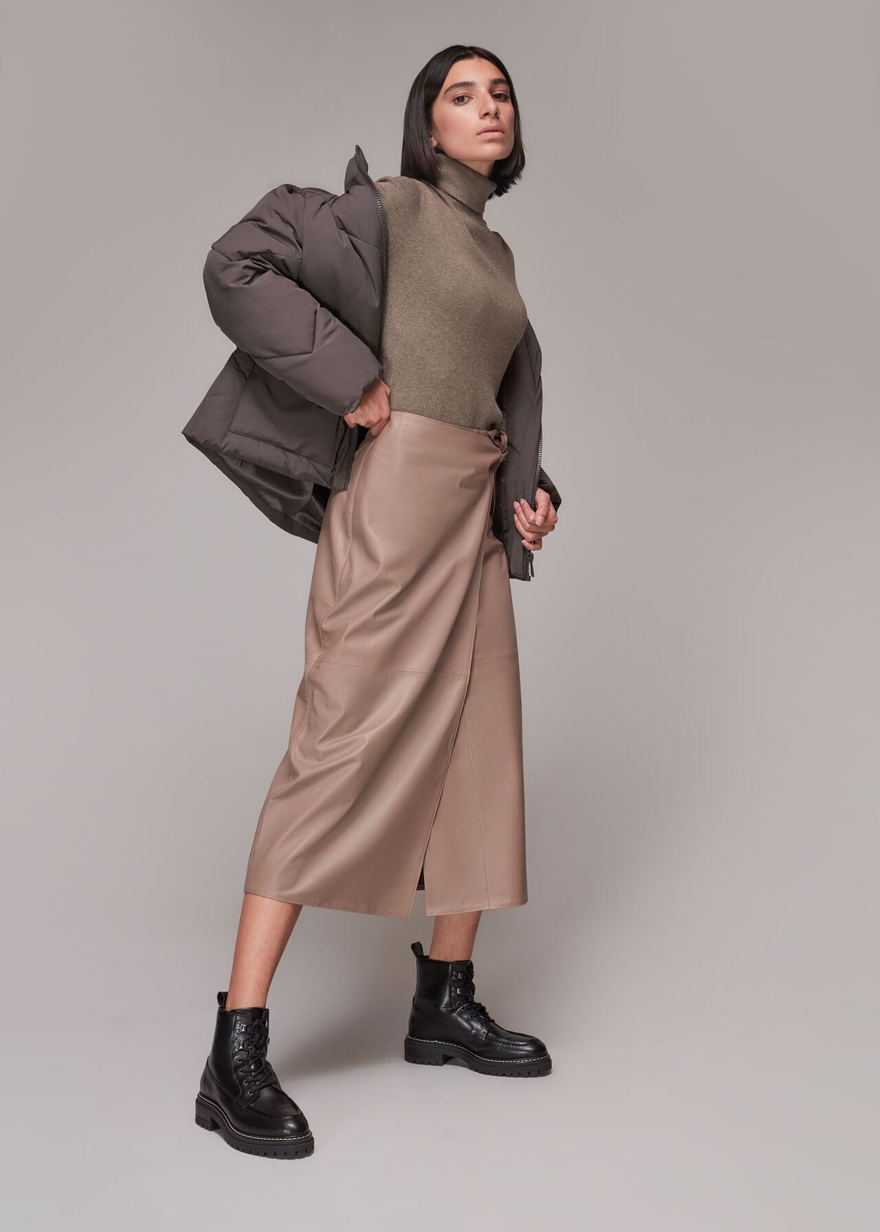 Tie Side Leather Skirt
