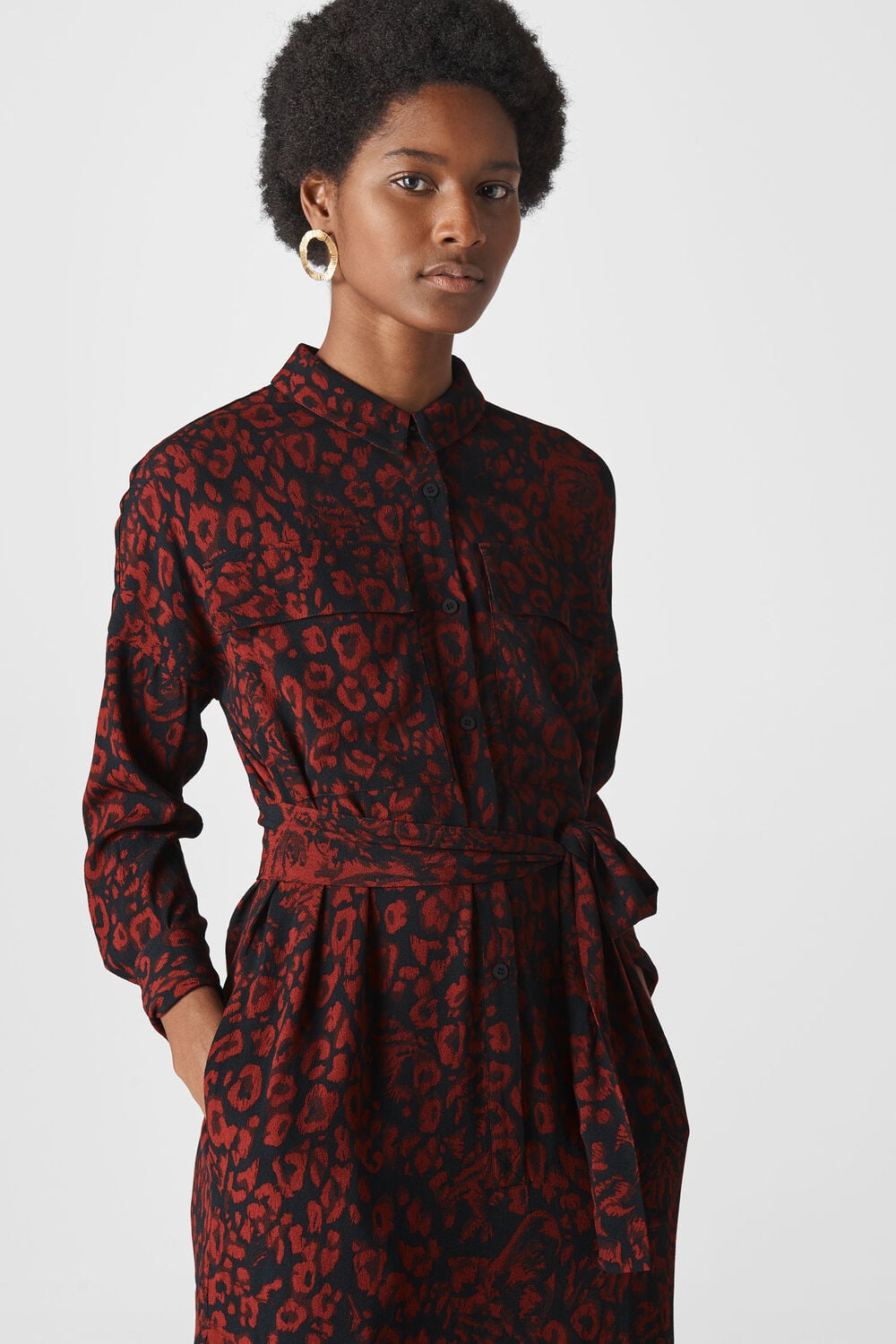 Jungle Cat Utility Shirt Dress Red/Multi