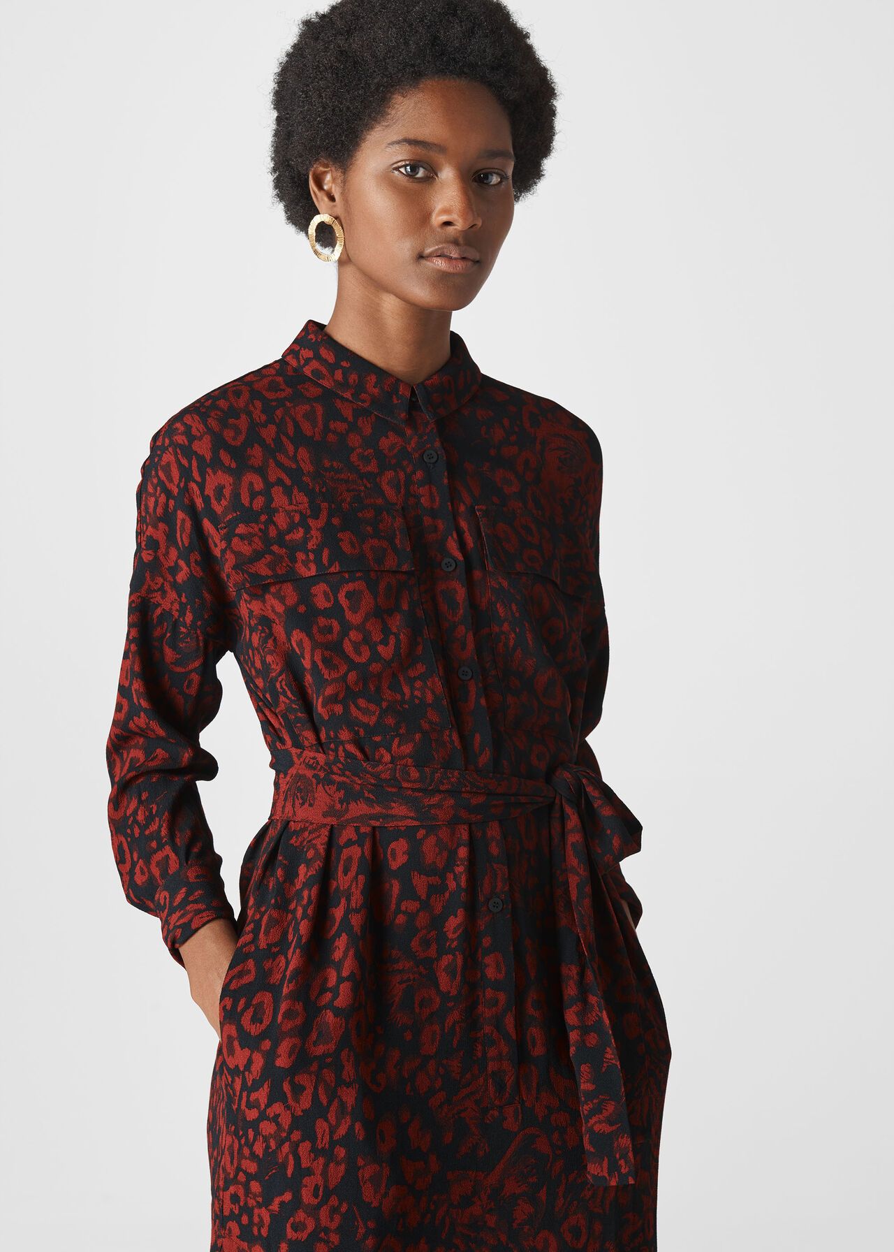 Jungle Cat Utility Shirt Dress Red/Multi