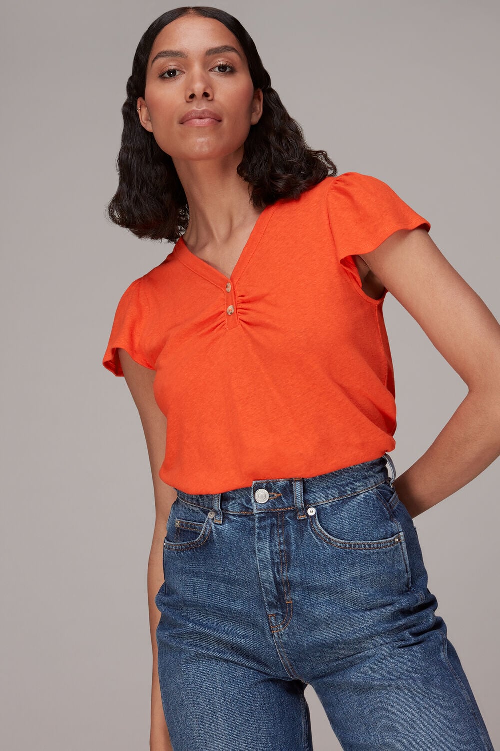 Cada Button Linen Mix Tee