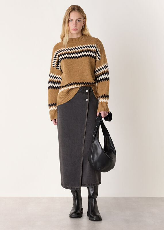 Denim Button Wrap Midi Skirt