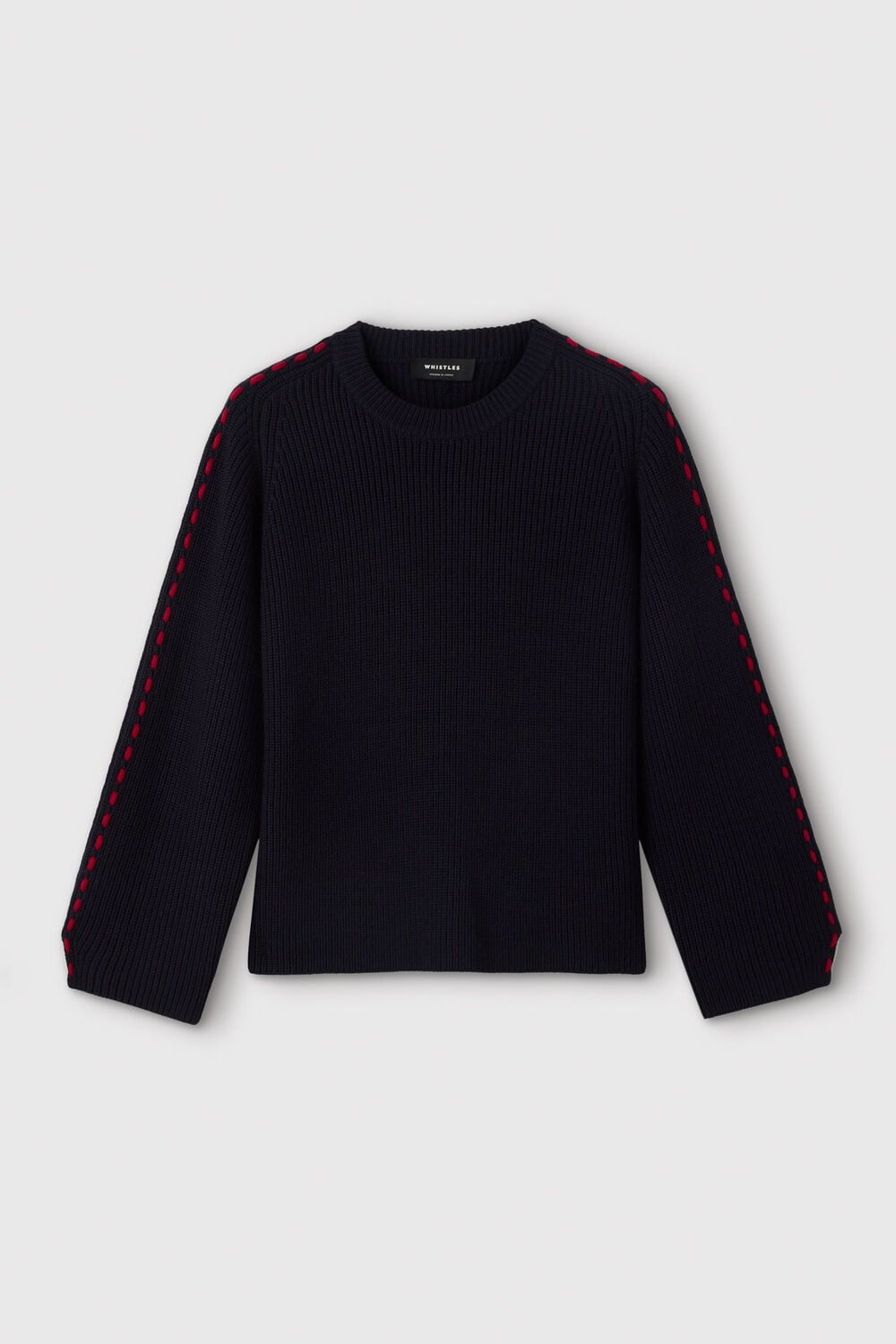 Navy Wool Mix Contrast Stitch Knit