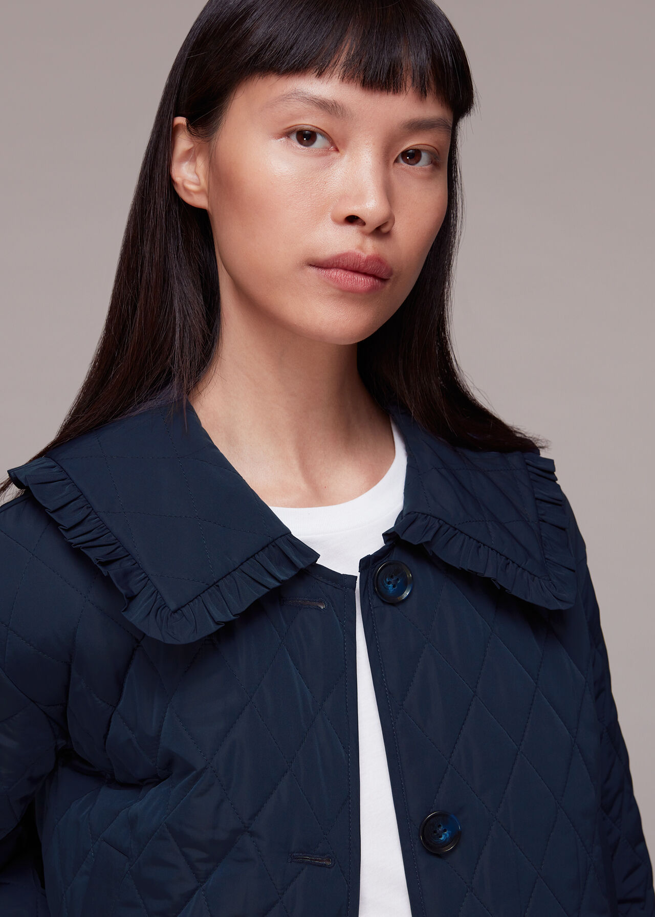 Navy Collar Detail Quilted Jacket | WHISTLES