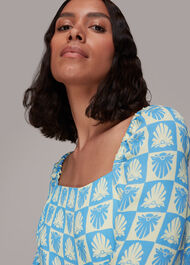 Checkerboard Shells Midi Dress