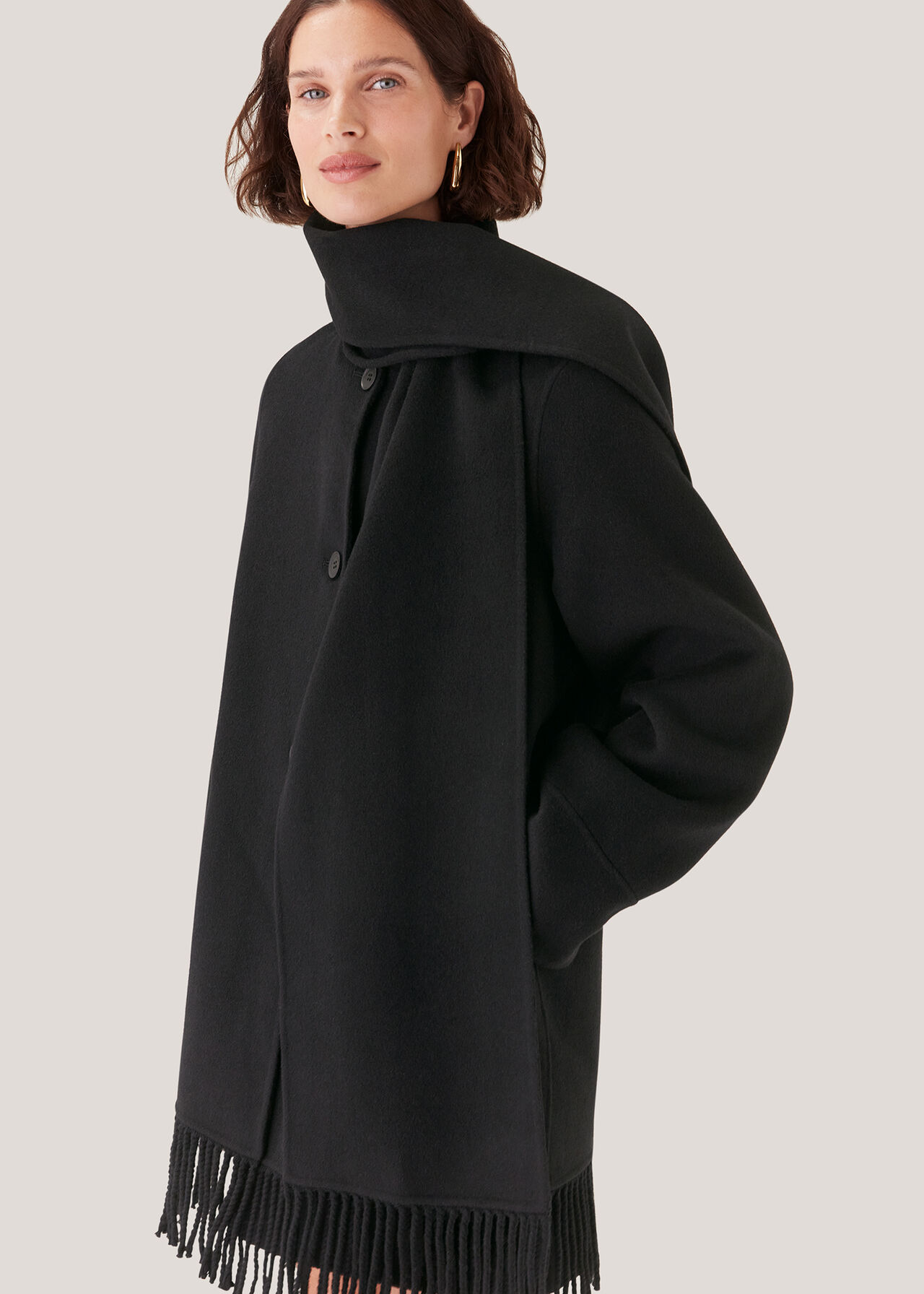 Double Face Wool Fringe Coat