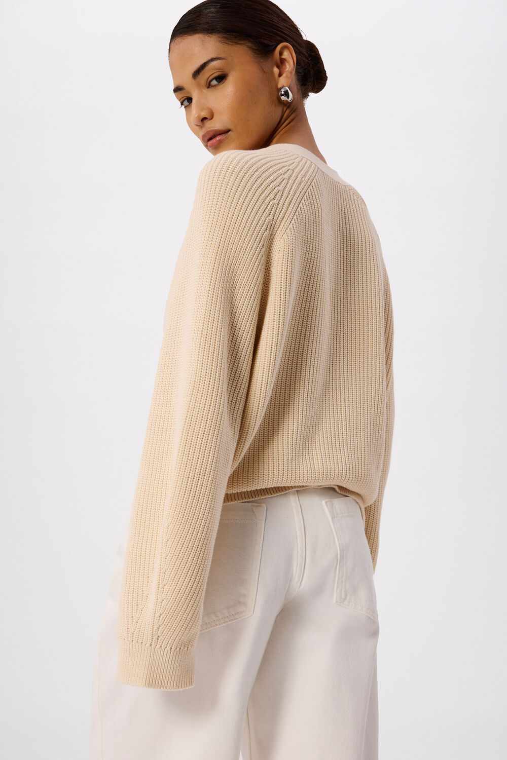 Ivory Petite V Neck Cotton Cardigan