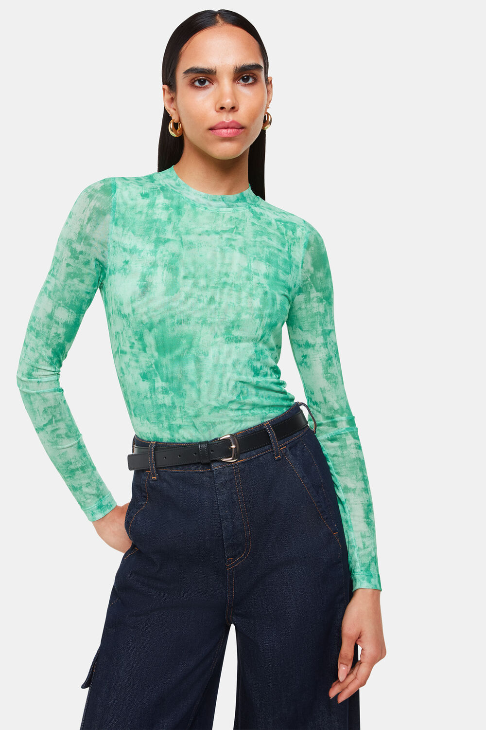 Brushwork Print Mesh Jersey