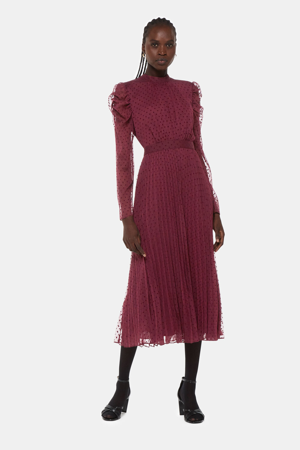Burgundy Dobby Velvet Celia Dress