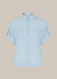 Textured Pocket Blouse Pale Blue