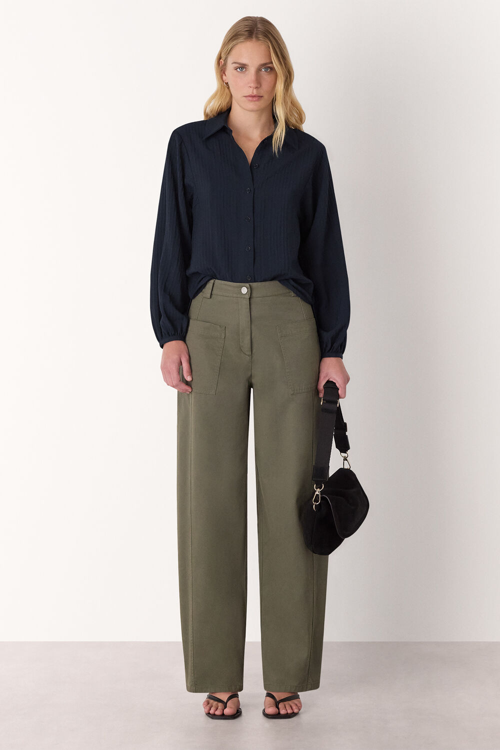 Navy Textured Relaxed Viscose Shirt