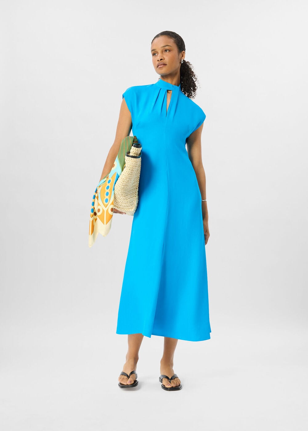 Petite Twist Neck Crepe Midi Dress