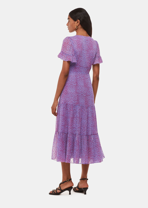 Purple Petite Sketched Cheetah Dobby Dress