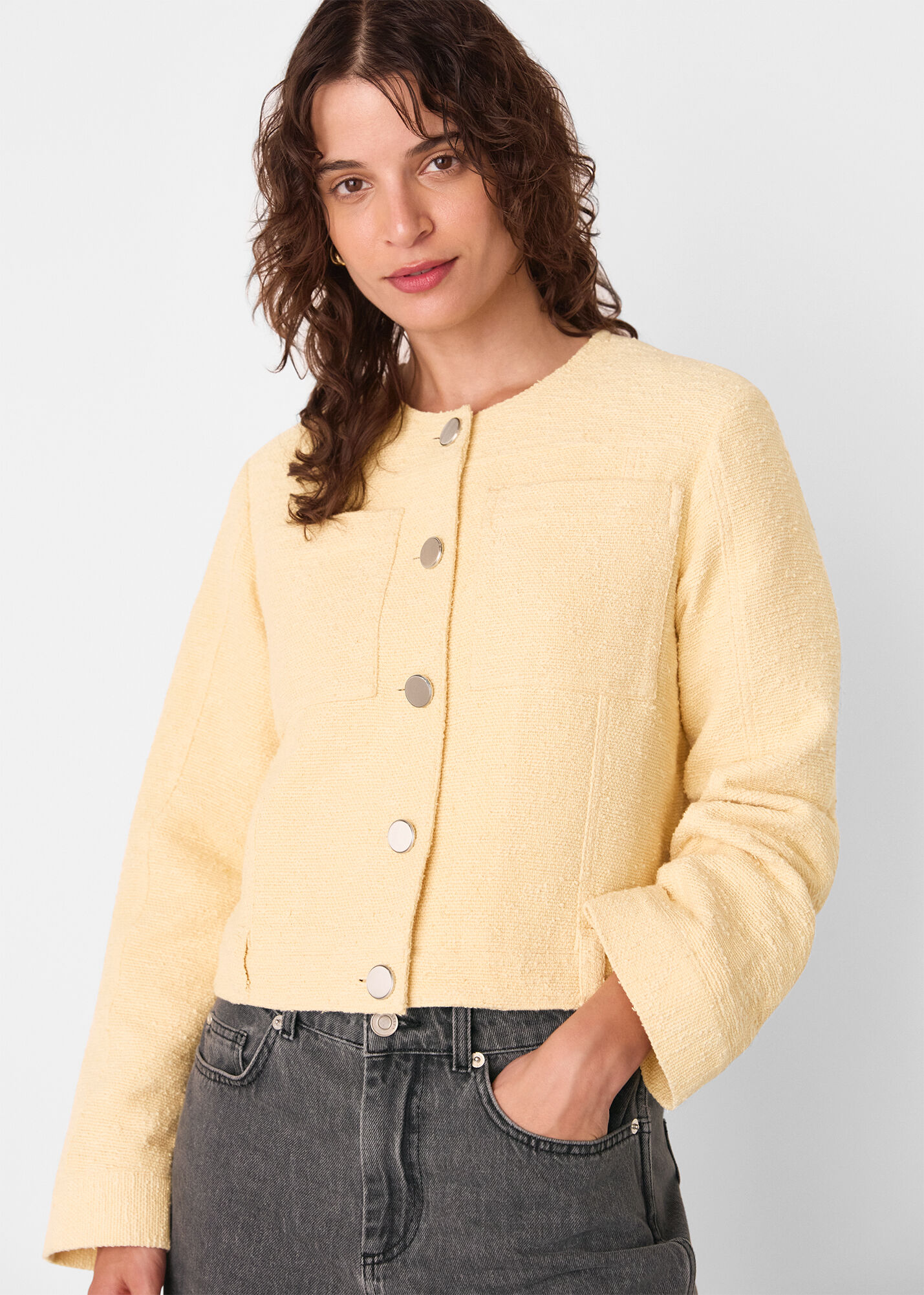 Butter Textured Collarless Jacket | WHISTLES | Whistles US |
