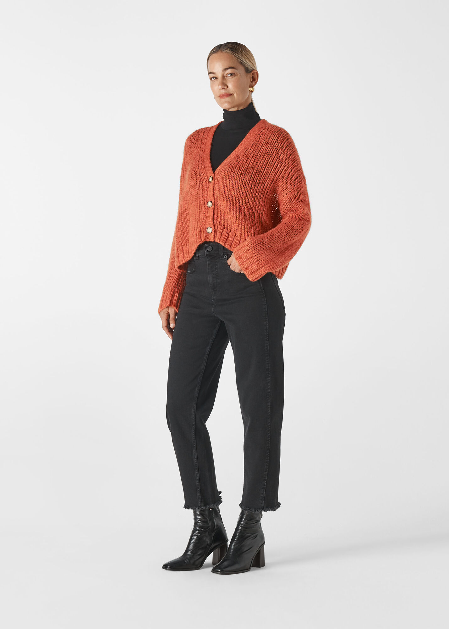 Red Oversized Textured Cardigan WHISTLES