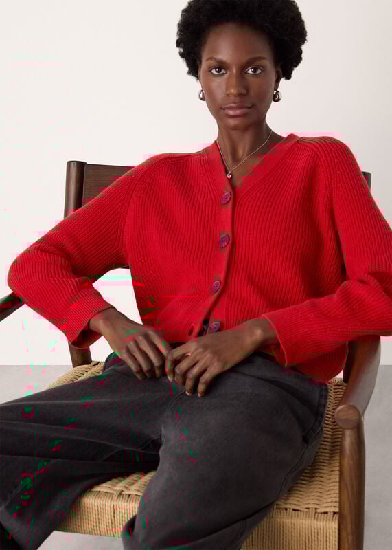 Red Petite V Neck Cotton Cardigan