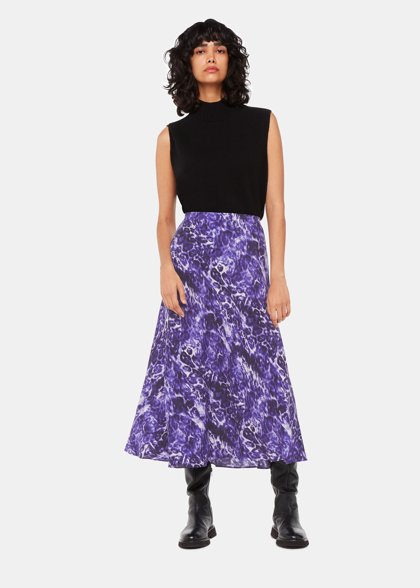 Purple Multi Glossy Leopard Bias Skirt WHISTLES Whistles UK