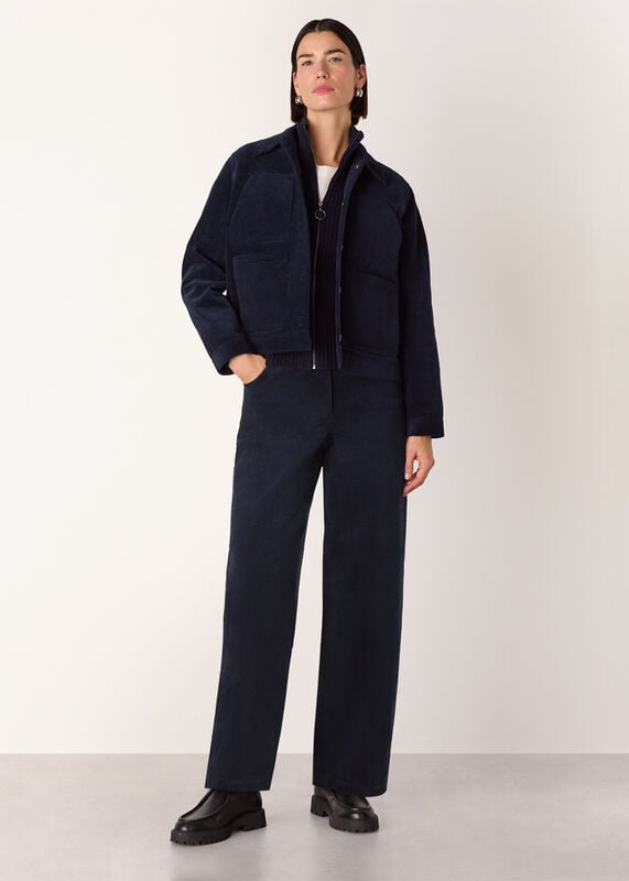 Navy Barrel Leg Cotton Cord Trouser