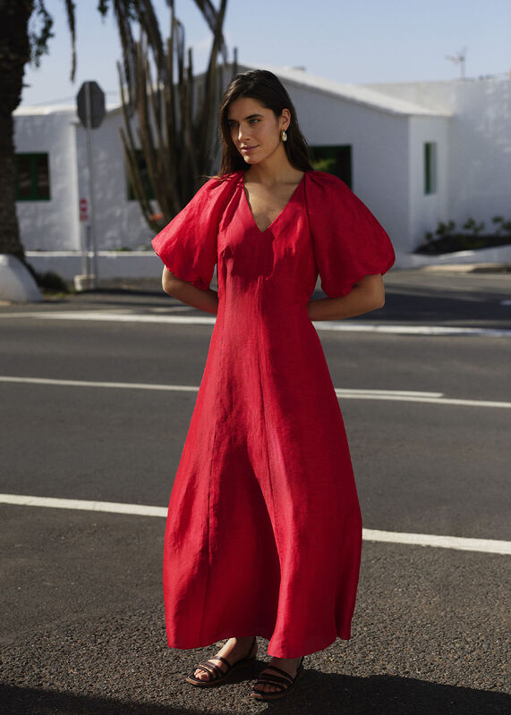Red Silk Blend Taffeta Maxi Dress