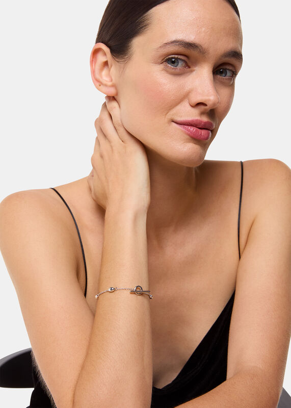 Silver Oval Beaded T Bar Bracelet