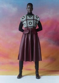 Belt Detail Leather Skirt