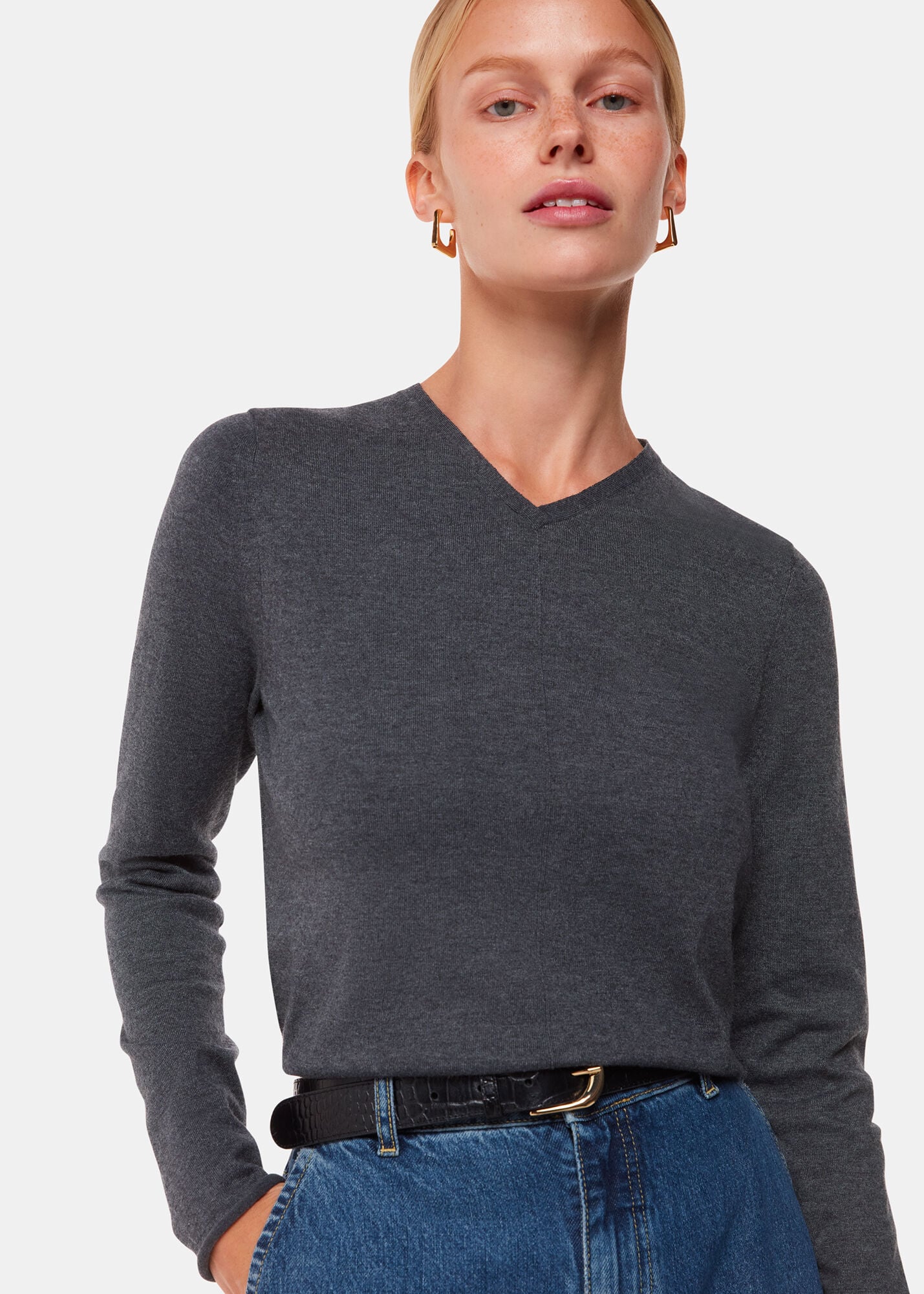 Women's Dark Gray V Neck Sweater | Whistles US |