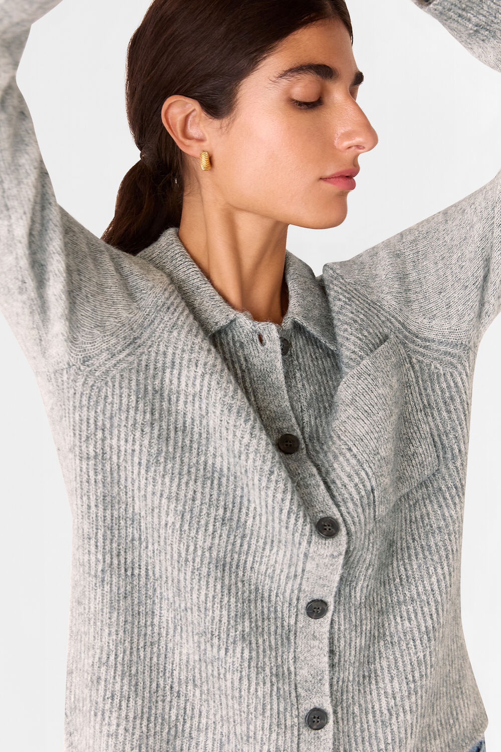 Grey Isla Ribbed Cardigan