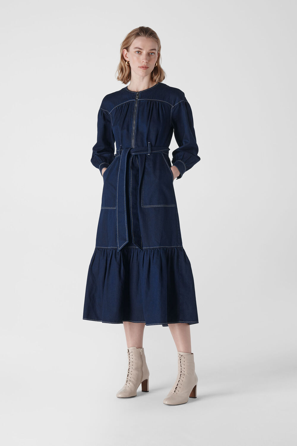Hilde Tiered Denim Dress Dark Denim